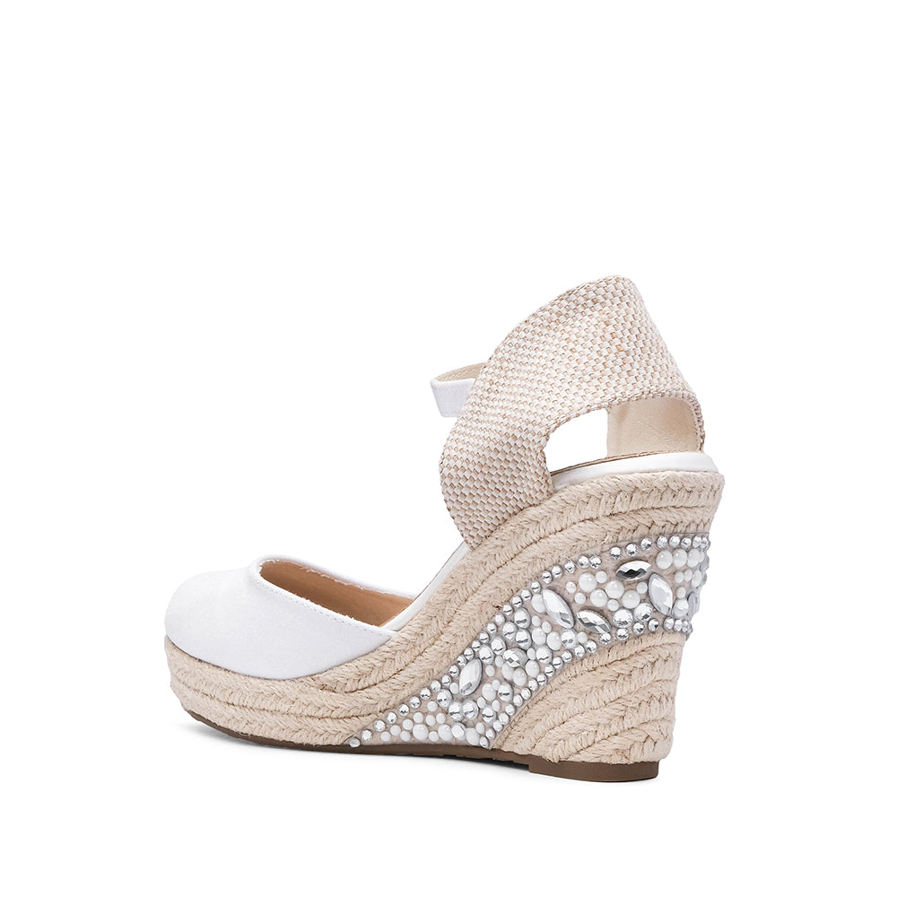 Sandalia de cuña para mujer en piel sintética color blanco