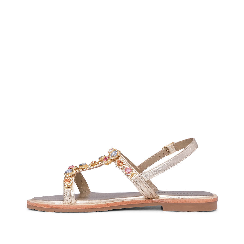 Sandalias planas para mujer en piel sintética, color dorado