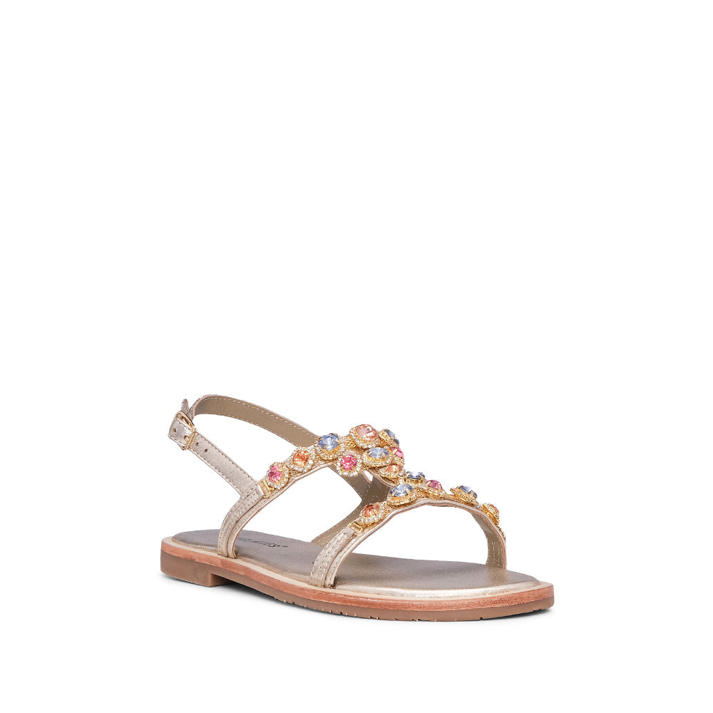 Sandalias planas para mujer en piel sintética, color dorado