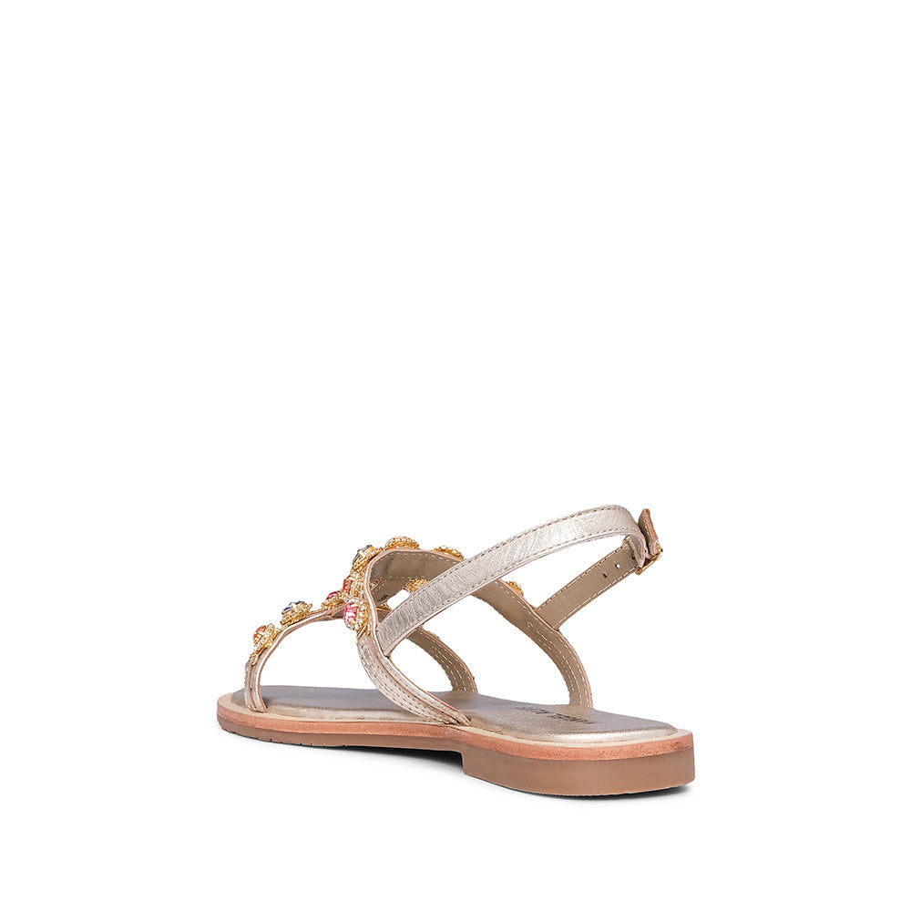 Sandalias planas para mujer en piel sintética, color dorado