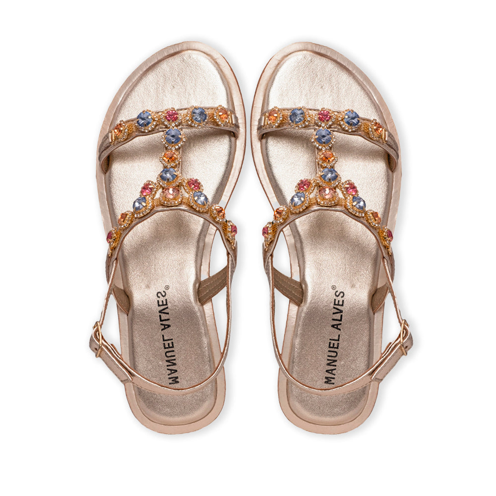 Sandalias planas para mujer en piel sintética, color dorado