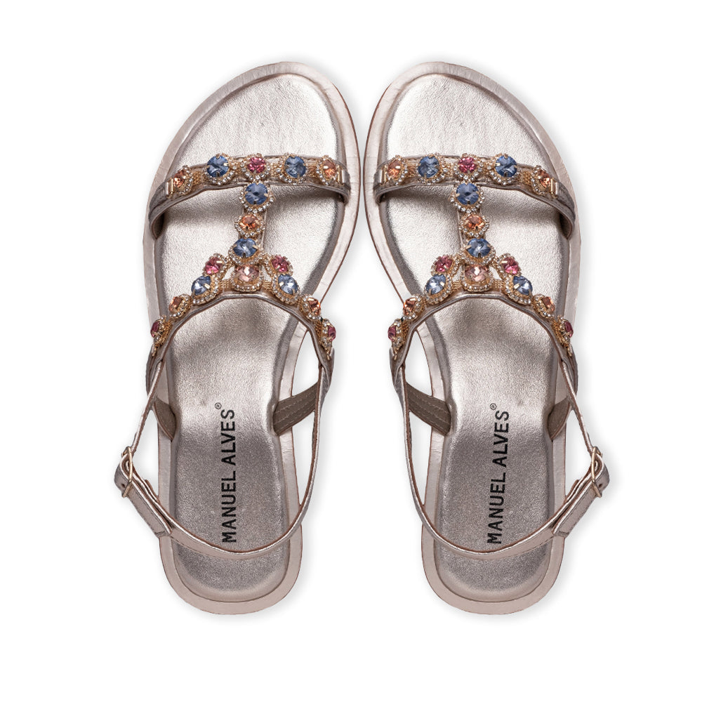 Sandalias planas para mujer en piel sintética, color dorado