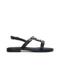 Sandalias de tacón plano para mujer en piel sintética, color negro