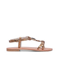Sandalias de tacón plano para mujer en piel sintética, color bronce