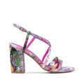 Sandalia de tacón alto para mujer con estampado animal fucsia