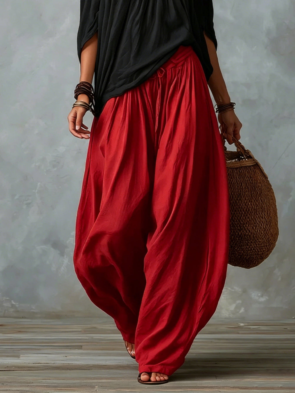 Conjunto Amara™ | Blusa Bardot Negra y Pantalón Lanterne Rojo