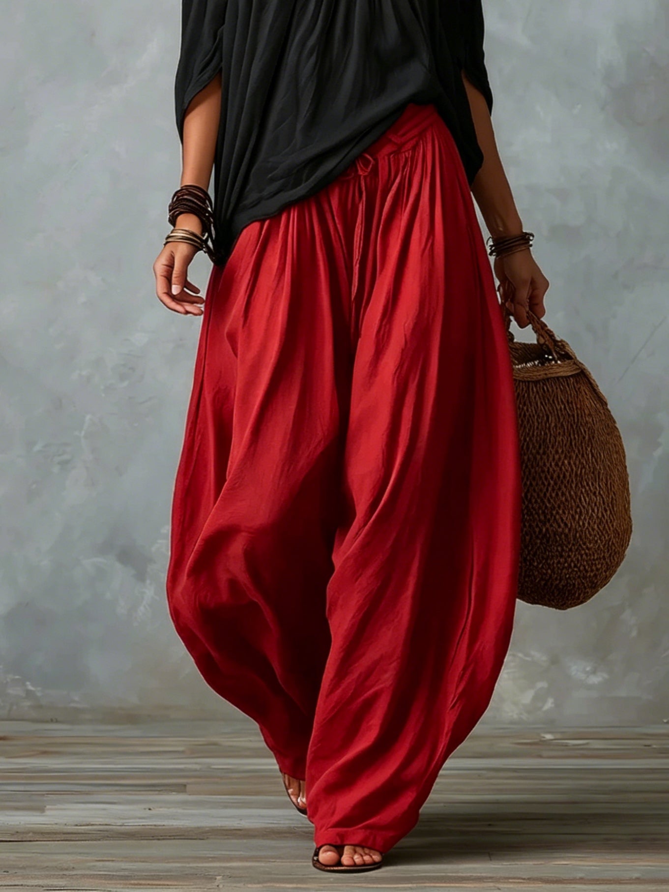 Conjunto Amara™ | Blusa Bardot Negra y Pantalón Lanterne Rojo