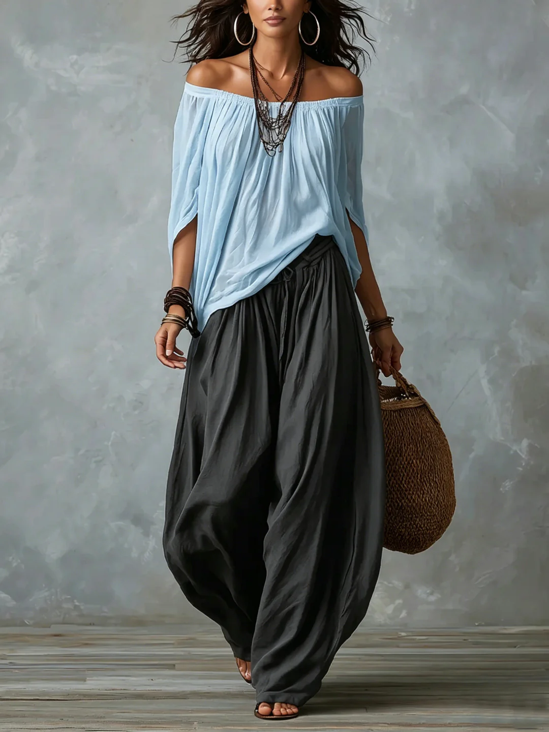 Conjunto Amara™ | Blusa Bardot Negra y Pantalón Lanterne Rojo