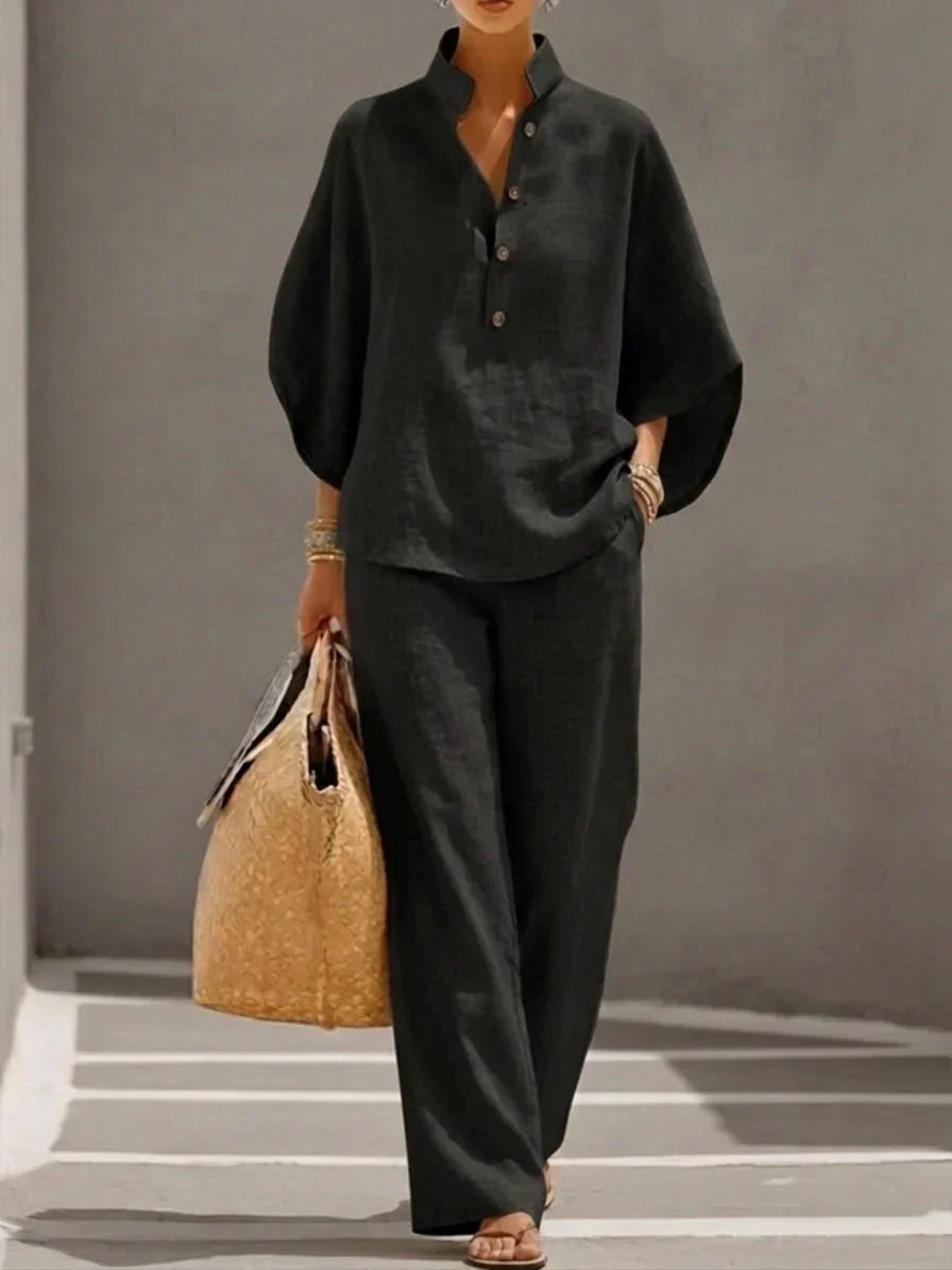 Conjunto Maribel™ | Conjunto de lino con mangas murciélago y pantalón ancho
