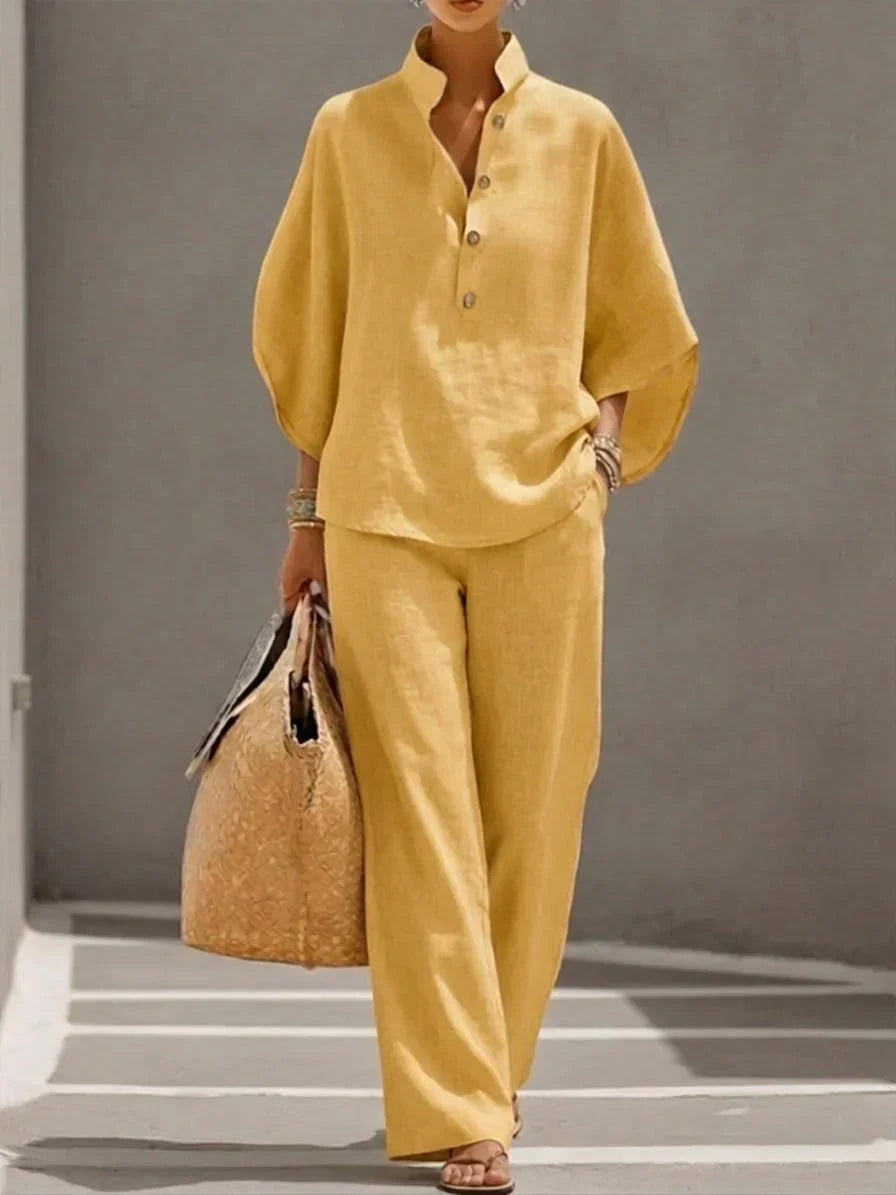 Conjunto Maribel™ | Conjunto de lino con mangas murciélago y pantalón ancho