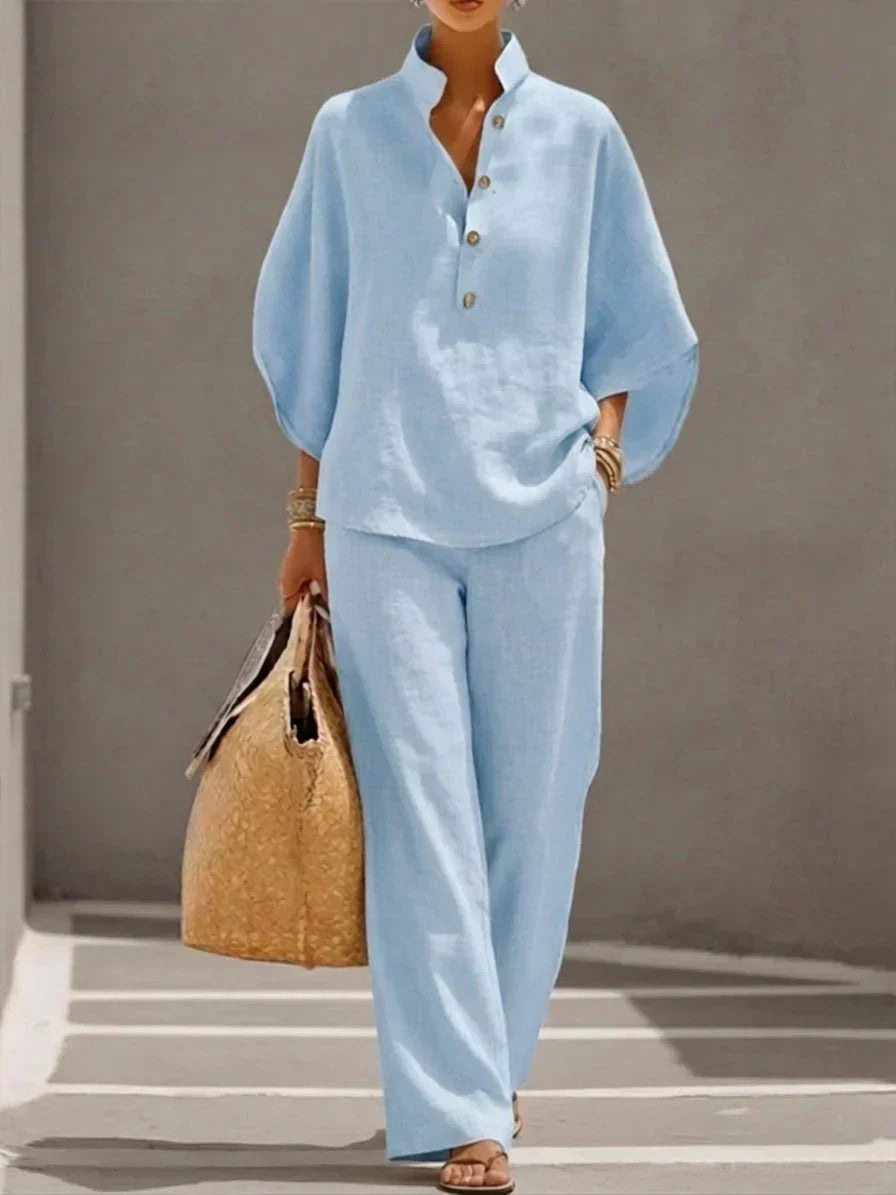 Conjunto Maribel™ | Conjunto de lino con mangas murciélago y pantalón ancho