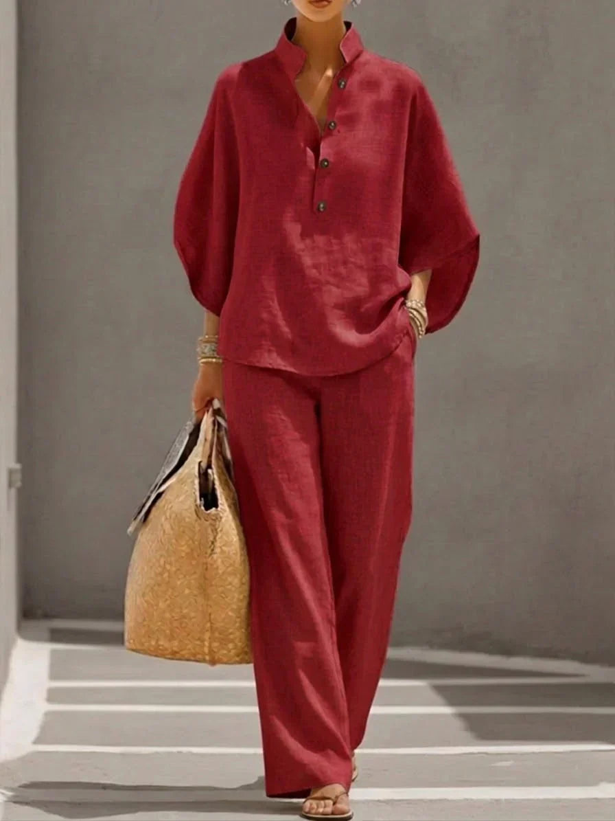 Conjunto Maribel™ | Conjunto de lino con mangas murciélago y pantalón ancho