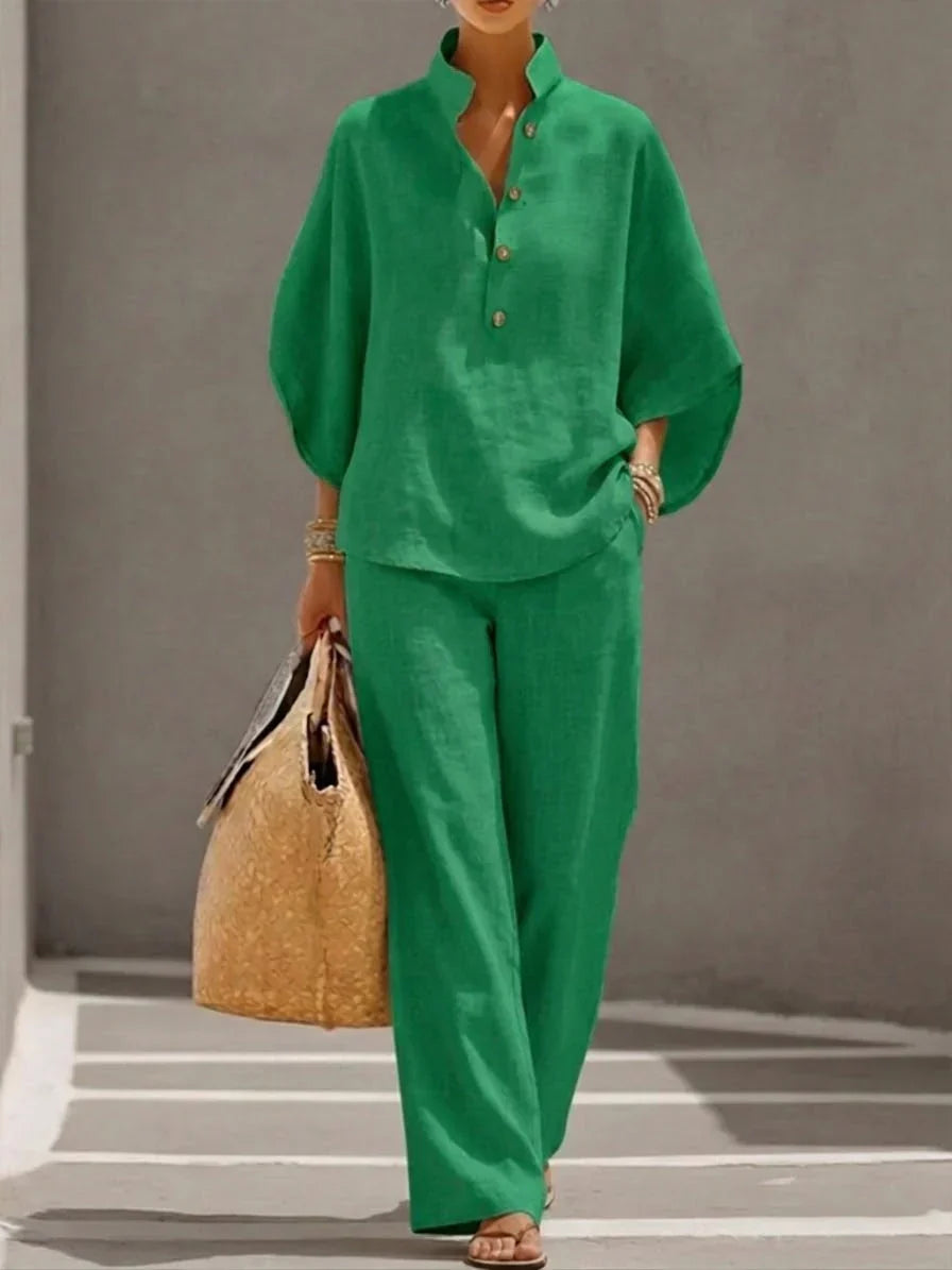 Conjunto Maribel™ | Conjunto de lino con mangas murciélago y pantalón ancho